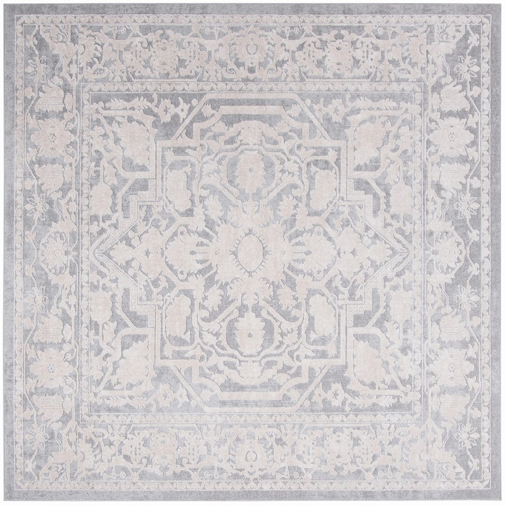 SAFAVIEH Area Rug 3' Square - Reflection Collection - Light Grey & Cream, Non-Shedding & Easy Cleaning, Ideal for Foyer, Living Room, Bedroom (RFT665C)