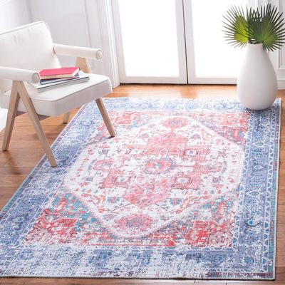 SAFAVIEH Washable Rug Serapi Collection - 8' x 10', Rust & Blue, Slip Resistant & Easy to Clean, Ideal for Living Room, Bedroom, Dining Space (SEP553P)