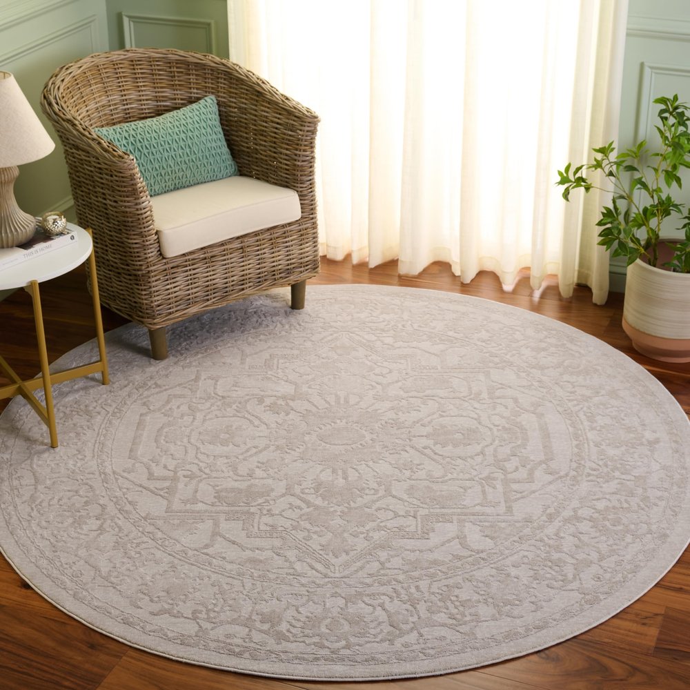 SAFAVIEH Area Rug 5' Round - Reflection Collection - Cream & Ivory, Non-Shedding & Easy Cleaning, Ideal for Living Room, Bedroom (RFT665D)