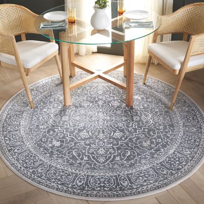 SAFAVIEH Area Rug 3' Round - Reflection Collection - Dark Grey & Cream, Non-Shedding & Easy Cleaning, Ideal for Living Room, Bedroom (RFT670B)