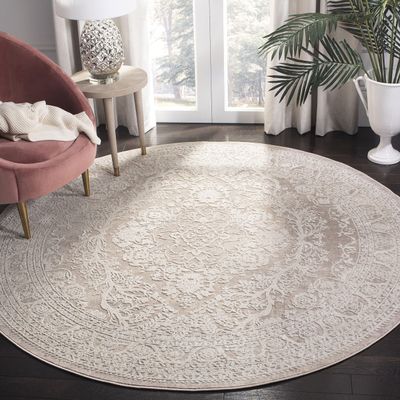 SAFAVIEH Area Rug 3' Round - Reflection Collection - Beige & Cream, Non-Shedding & Easy Cleaning, Ideal for Entryway, Living Room, Bedroom (RFT668A)