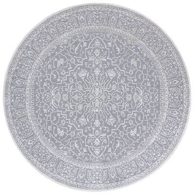 SAFAVIEH Area Rug 3' Round - Reflection Collection - Light Grey & Cream, Non-Shedding & Easy Cleaning, Ideal for Living Room, Bedroom (RFT670C)