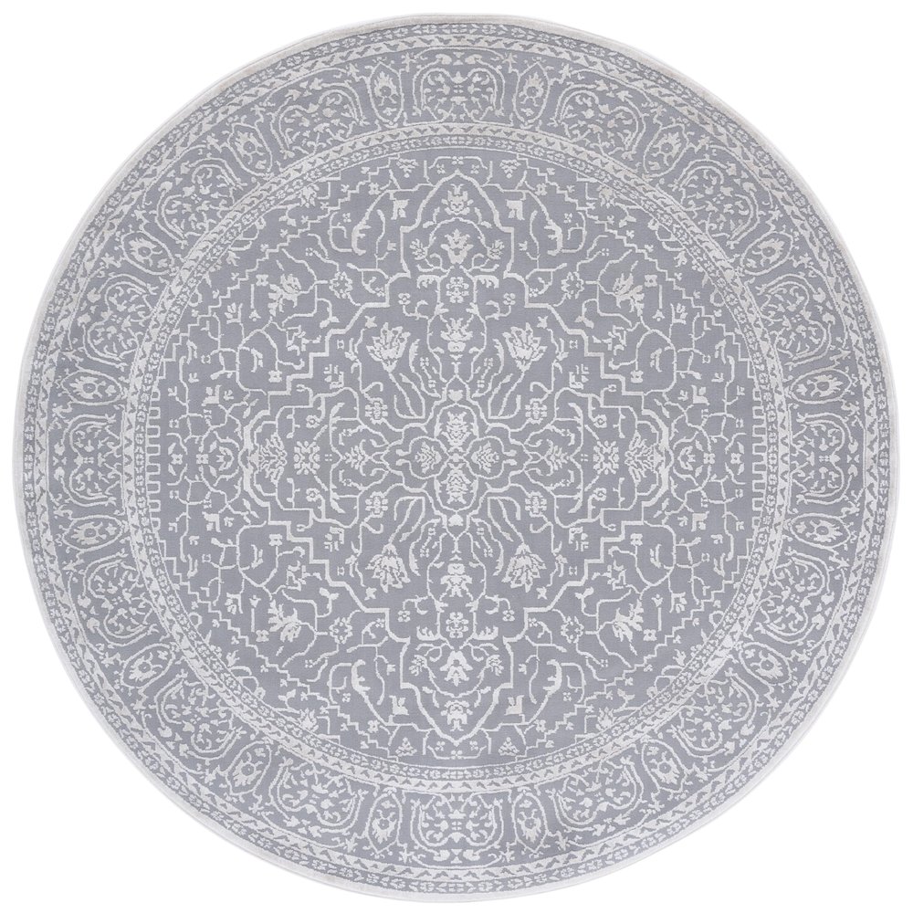 SAFAVIEH Area Rug 3' Round - Reflection Collection - Light Grey & Cream, Non-Shedding & Easy Cleaning, Ideal for Living Room, Bedroom (RFT670C)