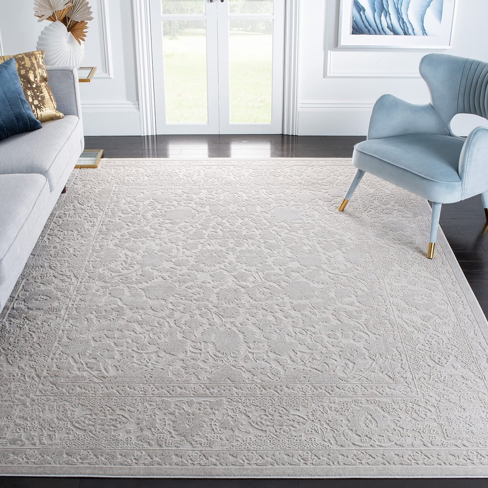 SAFAVIEH Reflection Collection Area Rug - 6'7" Square, Cream & Ivory, Non-Shedding & Easy Cleaning, Ideal for Living Room, Bedroom (RFT667D)