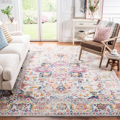 SAFAVIEH Madison Collection Area Rug - 8' Square, Purple Pink Fuchsia & Ivory Boho Chic Distressed Design, Non-Shedding & Easy Cleaning, Ideal for Living Room, Bedroom, Office, Dining Space (MAD603R)