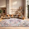 SAFAVIEH Madison Collection Area Rug - 8' Square, Purple Pink Fuchsia & Ivory Boho Chic Distressed Design, Non-Shedding & Easy Cleaning, Ideal for Living Room, Bedroom, Office, Dining Space (MAD603R) view 4