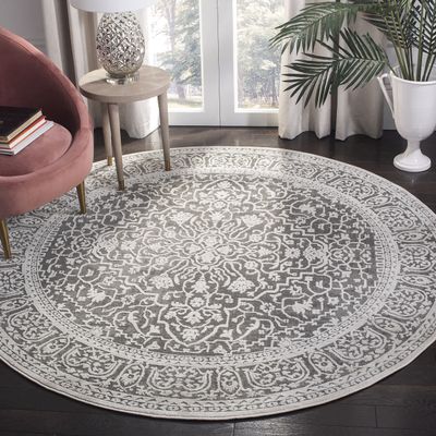 SAFAVIEH Area Rug 5' Round - Reflection Collection - Dark Grey & Cream, Non-Shedding & Easy Cleaning, Ideal for Living Room, Bedroom (RFT670B)