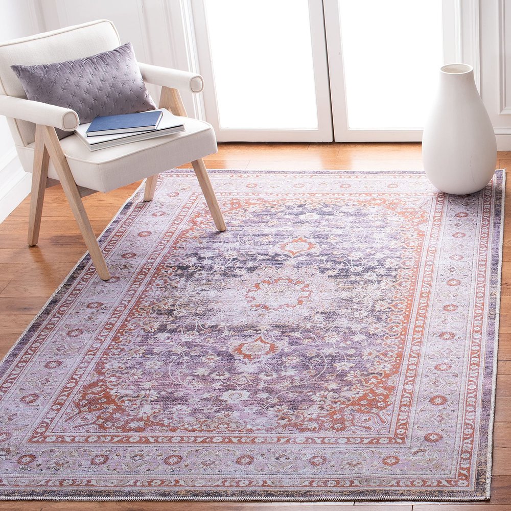 SAFAVIEH Washable Rug Serapi Collection - 8' x 10', Grey & Light Grey, Slip Resistant & Easy to Clean, Ideal for Living Room, Bedroom, Dining Space (SEP550F)