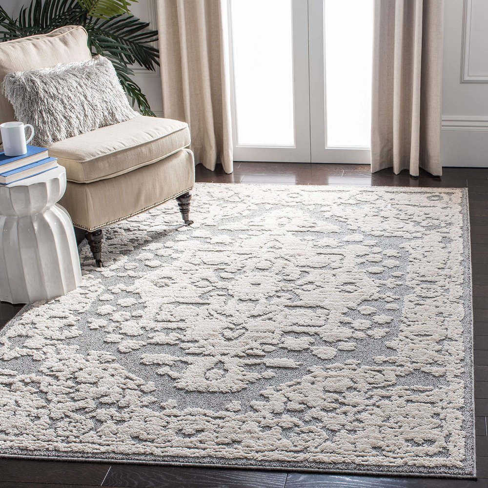Martha Stewart x SAFAVIEH Shag Rug Collection - 4' x 6', White & Light Grey, Non-Shedding & Easy Cleaning, Ultra Plush Thick Pile, Ideal for Living Room, Foyer, Bedroom, Accent Space (MSR0739A)