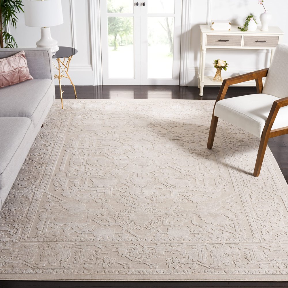 SAFAVIEH Area Rug 5' Square - Reflection Collection - Cream & Ivory, Non-Shedding & Easy Cleaning, Ideal for Living Room, Bedroom (RFT665D)