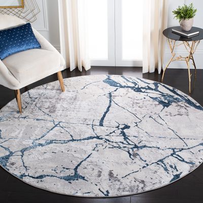 SAFAVIEH Amelia Collection 5' Round Grey/Blue ALA293F Modern Abstract Non-Shedding Living Room Dining Bedroom Foyer Area Rug