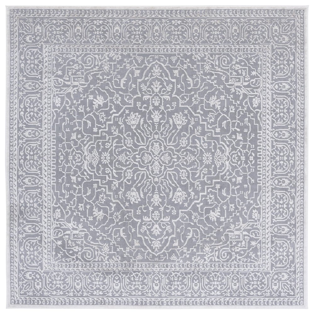 SAFAVIEH Area Rug 3' Square - Reflection Collection - Light Grey & Cream, Non-Shedding & Easy Cleaning, Ideal for Living Room, Bedroom (RFT670C)