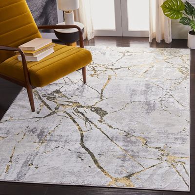 SAFAVIEH Amelia Collection Area Rug - 5' Square, Grey & Gold, Modern Abstract Design, Non-Shedding & Easy Care, Ideal for High Traffic Areas in Living Room, Bedroom (ALA293G)