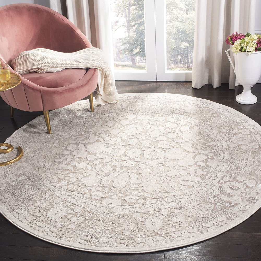 SAFAVIEH Area Rug 3' Round - Reflection Collection - Beige & Cream, Non-Shedding & Easy Cleaning, Ideal for Living Room, Bedroom (RFT667A)
