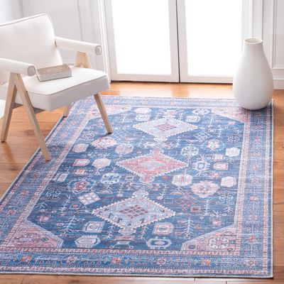 SAFAVIEH Washable Rug Serapi Collection - 8' x 10', Blue & Ivory, Slip Resistant & Easy to Clean, Ideal for Living Room, Bedroom, Dining Space (SEP513M)