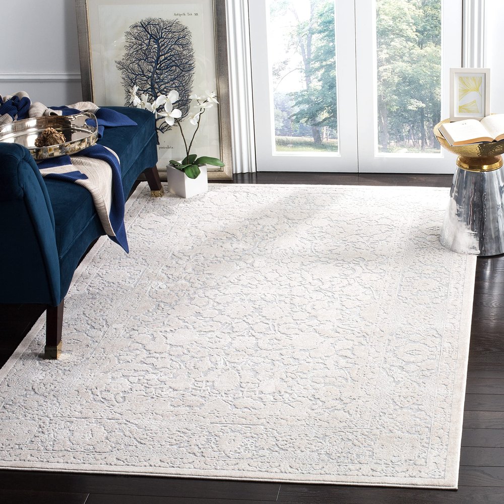 SAFAVIEH Area Rug 3' Square - Reflection Collection - Light Grey & Cream, Non-Shedding & Easy Cleaning, Ideal for Foyer, Living Room, Bedroom (RFT667C)