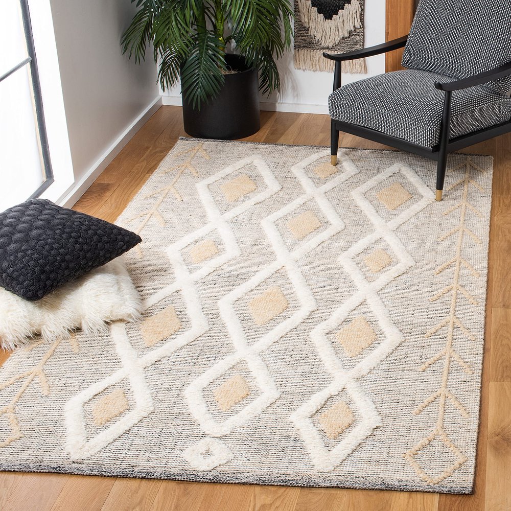 SAFAVIEH Vermont Collection Area Rug - 5' x 8', Gold & Ivory, Handmade Wool, Ideal for High Traffic Areas in Living Room, Bedroom (VRM601D)
