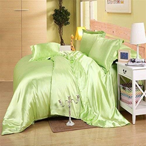 Dhruvi Bedding Hotel Quality 100% Silky Satin 5 Piece Comforter Sheet Set (Box Stitched Pattern Comforter + Fitted Sheet 18" Deep Pocket + Flat Sheet + 2 Pillow Cover) (Short Queen,Sage)