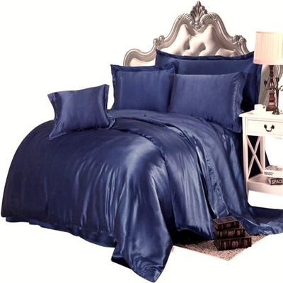 Dhruvi Bedding Hotel Quality 100% Silky Satin 5 Piece Comforter Sheet Set (Box Stitched Pattern Comforter + Fitted Sheet 18" Deep Pocket + Flat Sheet + 2 Pillow Cover) (Twin,Navy Blue)
