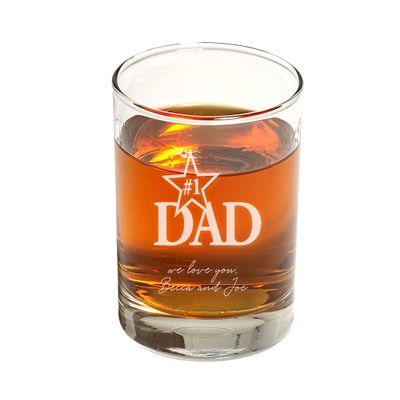 #1 Dad Father's Day Whiskey Glass - Rocks Glass For Dad - Unique Father's Day Gifts - Best Dad Gifts