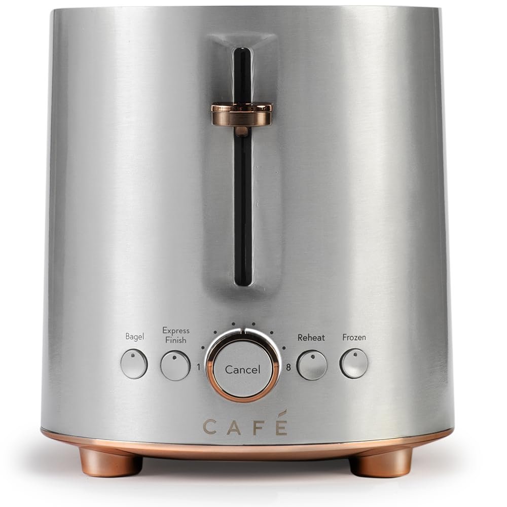 Caf Express Finish 2-Slice Toaster | Extra-Wide Slots, Extra Lift for Waffles, Pastries, Texas Toast & More | 4 Pre-Set Functions, 8 Shade Options | Countertop Kitchen Essentials | Stainless Steel