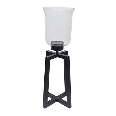 A&B Home Glass Candle Holder with Iron Base - Large - 9" Dia. x 23" - Black Base - Clear