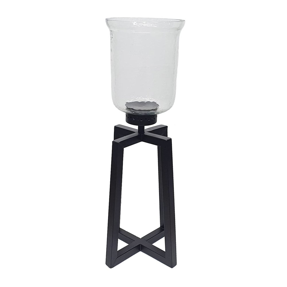 A&B Home Glass Candle Holder with Iron Base - Large - 9" Dia. x 23" - Black Base - Clear