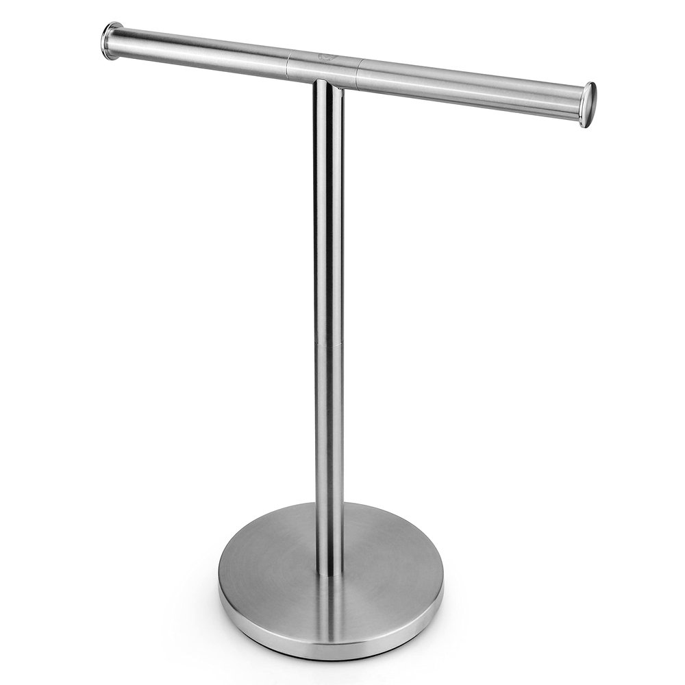 MosaicHomeGoods T-Shaped Hand Towel Holder Stand - Freestanding Countertop Accessory - Silver Stainless Steel