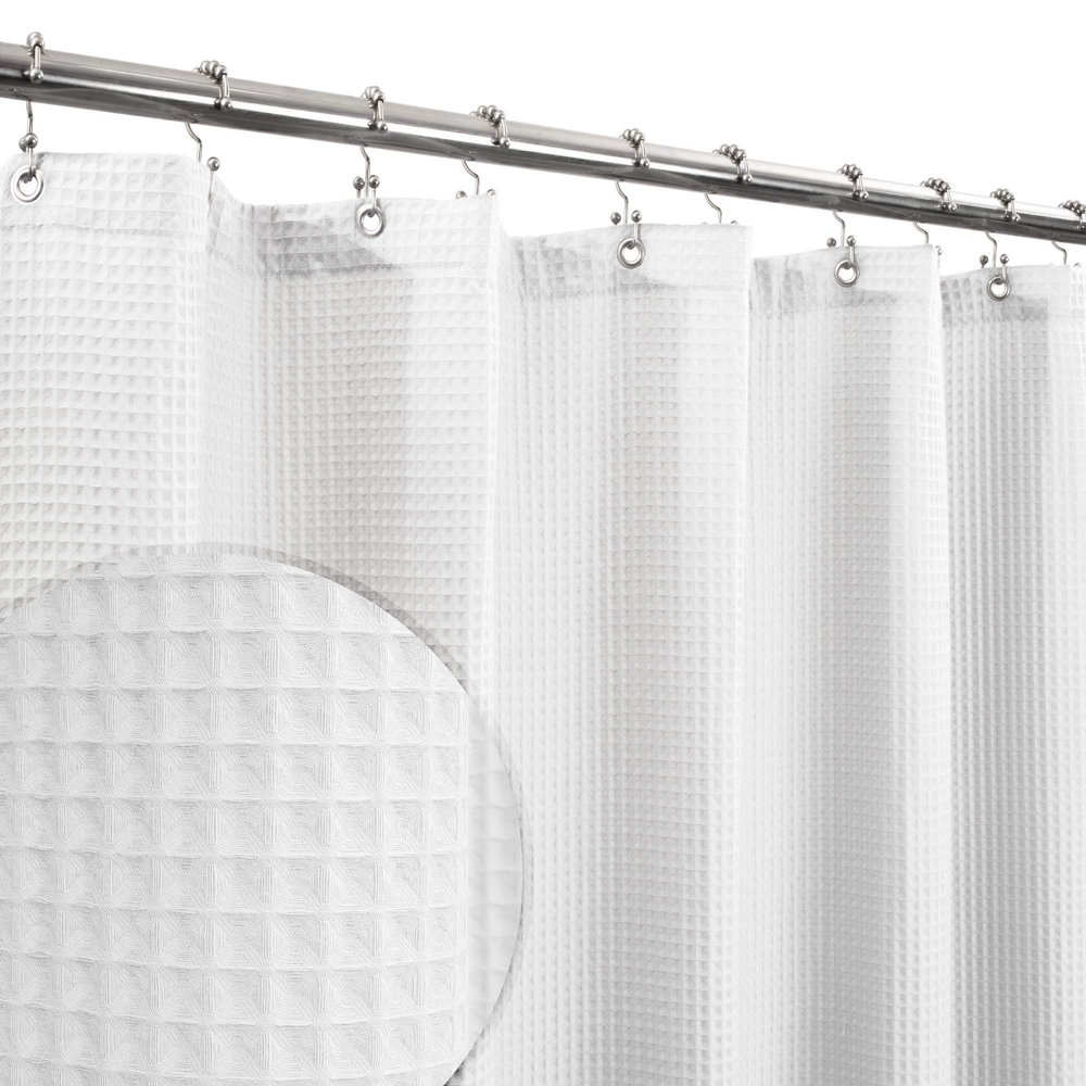Abipuir Honeycomb Waffle Weave Shower Curtain Cotton Blend Extra Long 84 inch Height, Hotel Luxury, Heavy Weight, Spa, Washable, White, 72x84 Fabric Shower Curtain for Bathroom