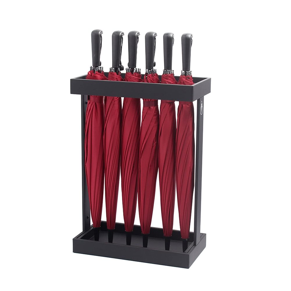 Umbrella Rack Hua Black Metal Umbrella Stand, Modern and Simple Umbrella Rack, with Drip Tray and Hook, for Home Business Hotels, Can Store 12-16 Umbrellas