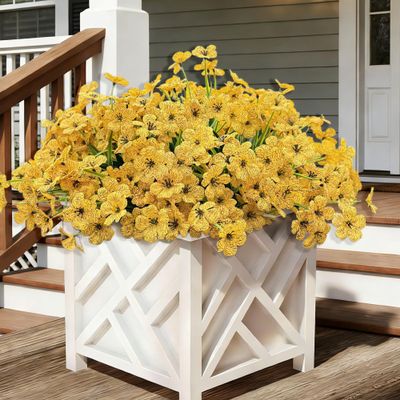 20 Bundles Artificial Flowers for Outdoors, UV Resistant Fake Flower with Plastic Plants, Faux Silk Flowers for Outdoor Planters , Fake Realistic Plant for Outside Front Porch Patio Decor-Yellow