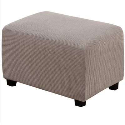 GAMUKAI Ottoman Slipcover - Stretch Jacquard Footstool Cover for Rectangle Ottomans 29''-34" Long, Thick Soft Furniture Protector with Non-Slip Base, Machine Washable (Taupe, Large)