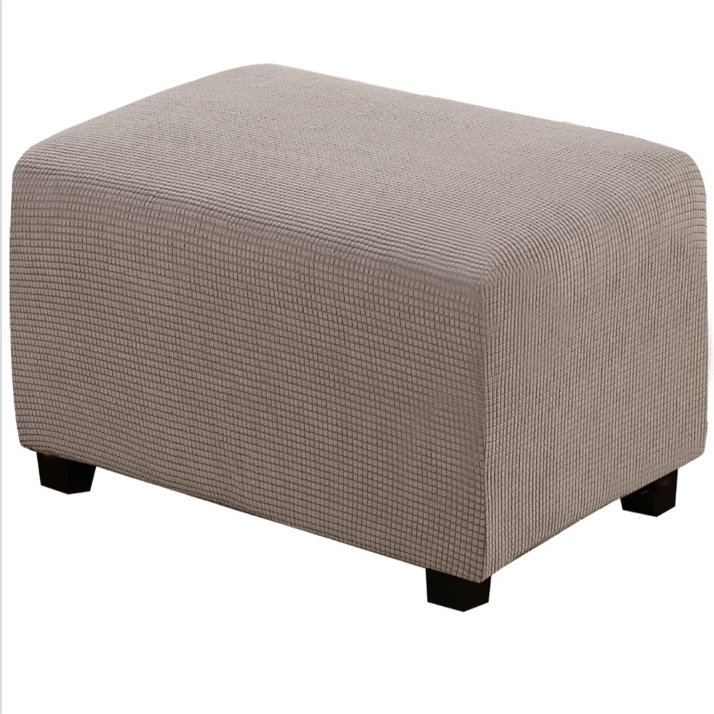 GAMUKAI Ottoman Slipcover - Stretch Jacquard Footstool Cover for Rectangle Ottomans 29''-34" Long, Thick Soft Furniture Protector with Non-Slip Base, Machine Washable (Taupe, Large)