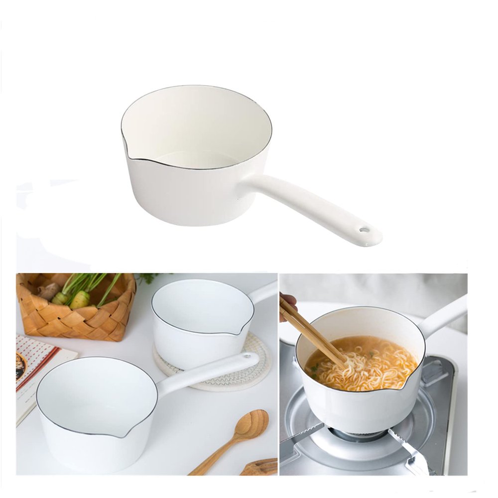 1.2L Saucepan, Enamel Milk Pan, Butter Warmer, Milk Pot, Easy to Cook and Clean, Non-Stick Milk Boiling Pot with Handle for Home Kitchen Restaurant(White)