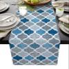 Dining Table Runner Dresser Scarf Linen Burlap Fabric,Moroccan Geometric Quatrefoil Lattice Blue Gray Pattern Washable Table Runners 70 Inches Long for Farmhouse Home Kitchen Wedding Party Decor view 1