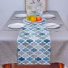 Dining Table Runner Dresser Scarf Linen Burlap Fabric,Moroccan Geometric Quatrefoil Lattice Blue Gray Pattern Washable Table Runners 70 Inches Long for Farmhouse Home Kitchen Wedding Party Decor view 3