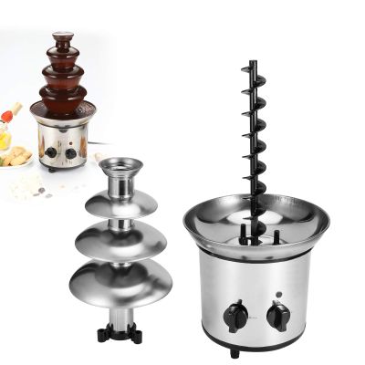 Stainless Steel Chocolate Fountain Chocolate Fondue Maker Four layer Chocolate Fondue Machine large capacity easy to for cafes restaurants(British Flag Type), chocolate fountain