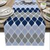 Dining Table Runner Dresser Scarf Linen Burlap Fabric,Mid-Century Modern Geometric Navy Blue Gray Pattern Washable Table Runners 70 Inches Long for Farmhouse Home Kitchen Wedding Party Decor view 1