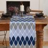 Dining Table Runner Dresser Scarf Linen Burlap Fabric,Mid-Century Modern Geometric Navy Blue Gray Pattern Washable Table Runners 70 Inches Long for Farmhouse Home Kitchen Wedding Party Decor view 2