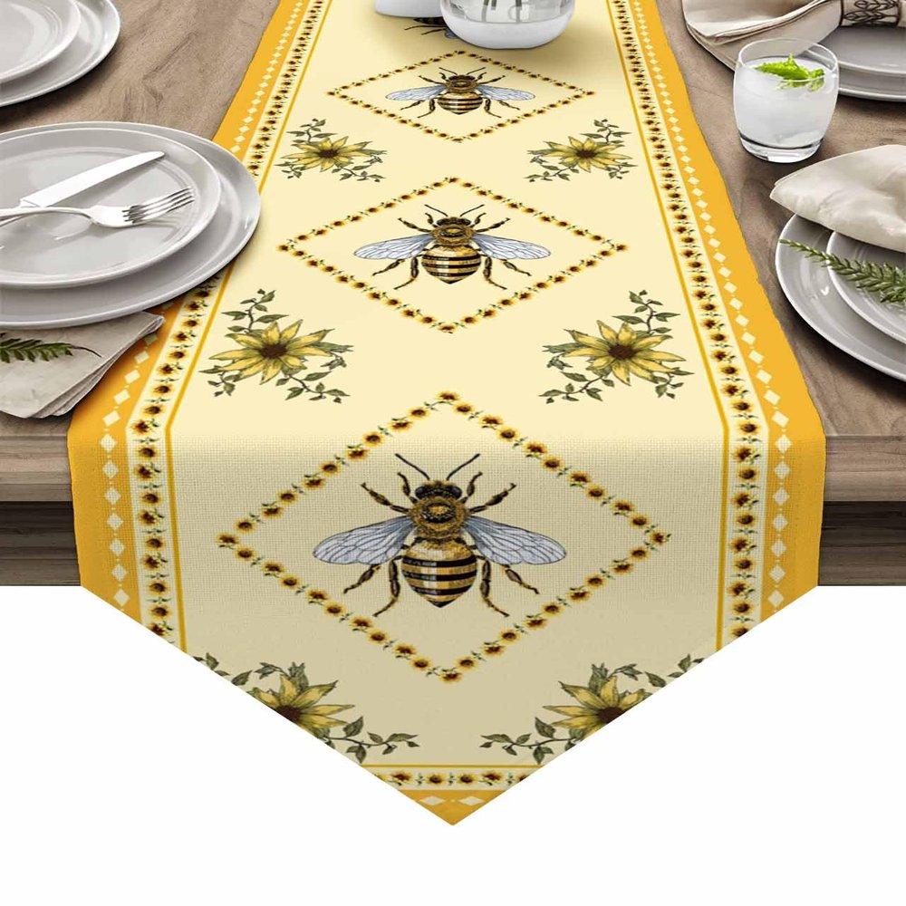 Z&L Home Linen Burlap Table Runner Dresser Scarves, Farmhouse Blossoms Sunflowers and Bee Table Runners for Family Dinner/Holiday Party/Wedding/Events/Kitchen Decor Rural Animals 13x120In