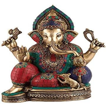 Art of Creation Lord Ganesh Ji Statue Multicolor God Ganesh Ganpati Sitting Idol Sculpture Good Luck & Success - Brass Metal Size-10 inch X Width- 8 inch Approx! Weight: 4 KG
