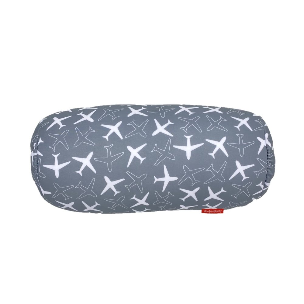 Bookishbunny Microbead Cylindrical Bolster Roll Pillow 14" x 6" (Airplane-Darkgray)