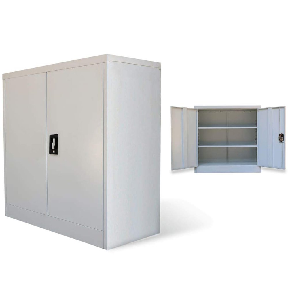 KTHLBRH (Fast Delivery) Metal Storage Cabinet, Locking Metal Storage Cabinet with 2 Adjustable Shelves, Steel Classic Storage Cabinet Office Cabinet with 2 Doors Gray 35.4 Steel