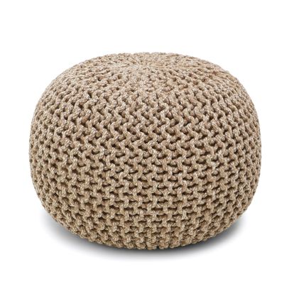 REDEARTH Round Pouf Ottoman - Hand Knitted Cable Boho Poof Home Dcor Pouffe Circular Footrest for Living Room - Nursery - Bedroom - Lounge 100% Cotton (19.5"x19.5"x14") - Beige Ivory