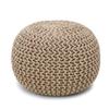 REDEARTH Round Pouf Ottoman - Hand Knitted Cable Boho Poof Home Dcor Pouffe Circular Footrest for Living Room - Nursery - Bedroom - Lounge 100% Cotton (19.5"x19.5"x14") - Beige Ivory view 1