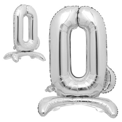 16" inch Standing Single Silver Alphabet Letter Number Balloons Aluminum Hanging Foil Film Balloon Wedding Birthday Party Decoration Banner Air Mylar Balloons (16 inch Stand Silver Q)