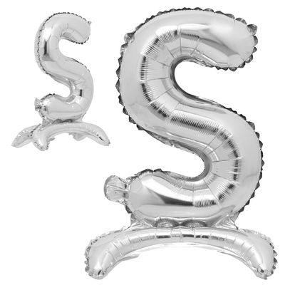 16" inch Standing Single Silver Alphabet Letter Number Balloons Aluminum Hanging Foil Film Balloon Wedding Birthday Party Decoration Banner Air Mylar Balloons (16 inch Stand Silver S)