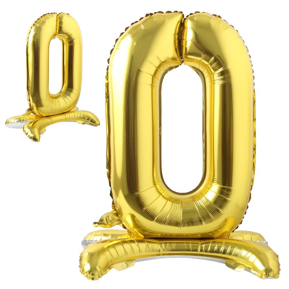 16" Standing Gold Alphabet Letter and Number Balloons Aluminum Hanging Foil Film Banner Mylar Balloon for Birthday Party Decoration Custom Word (A-Z, 0-9 Gold) (16 inch Stand Gold 0)
