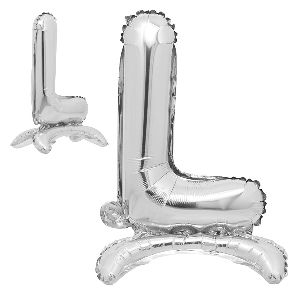 32 inch Standing Letter Balloons Silver Alphabet Number Balloons Foil Mylar Party Wedding Bachelorette Birthday Bridal Shower Graduation Anniversary Celebration Decoration (32 inch Stand Silver L)