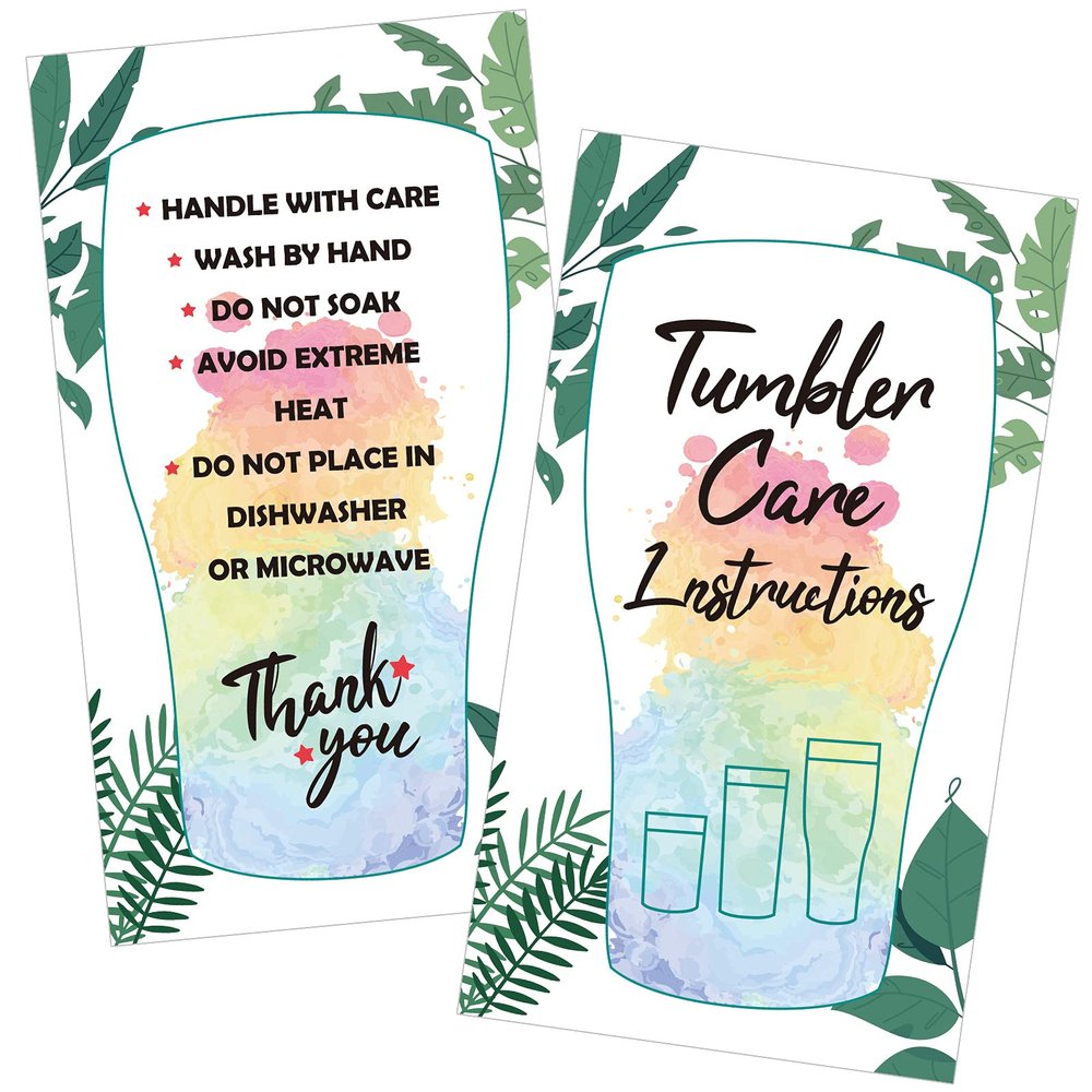 200 Pieces Tumbler Care Cards Instructions 3.5 x 2 Inch Packaging Customer Direction Card for Tumbler, Snow Globe, Cup, Mug Small Business Online Shop Owner